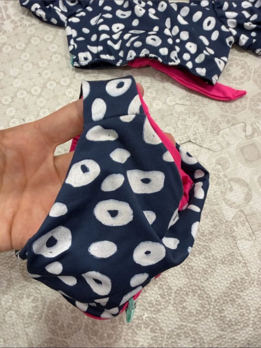 Girls Navy & Pink Puff-Sleeve Two-Piece Swim Set